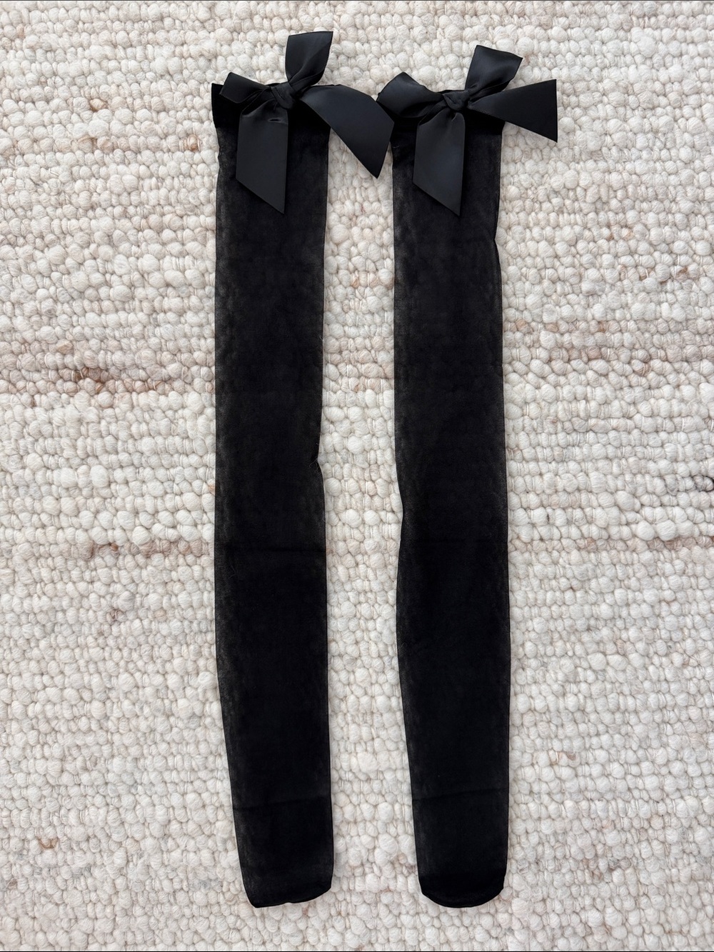 Black Over-the-Knee Bow-Accent Women's Socks